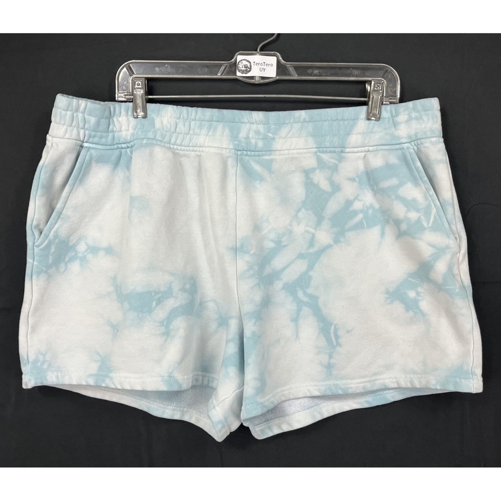 Fabletics Womens Athletic Shorts Tie-Dye Sky Blue Cotton Blend XXL 2XL Pockets
